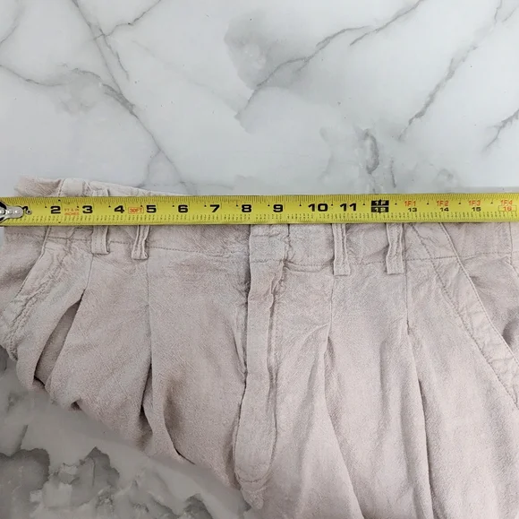 Free People Calla Pleated Trousers Pants Mid Rise Tapered Linen Blend Khaki 12 - Picture 10 of 12